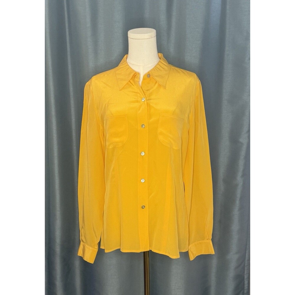Liz Claiborne Vintage Silk Blouse Size 8 Button Up Shirt Top 90s Yellow Shirt